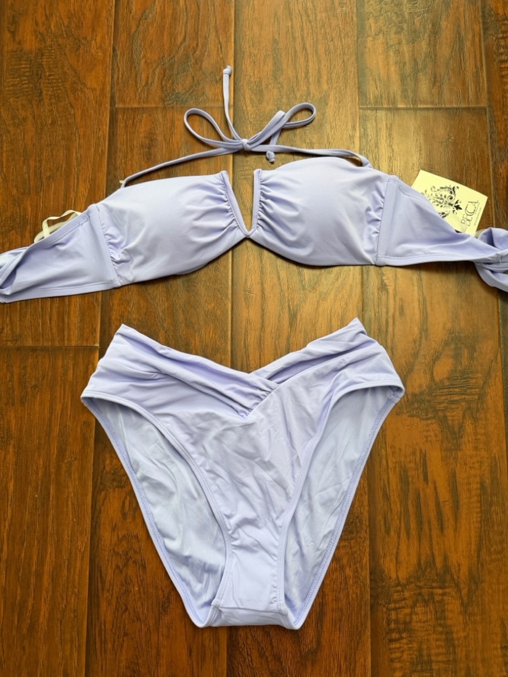 Becca Bellflower Purple Two-Piece Bikini Set Bandeau Top Carolina Bottoms NWT
